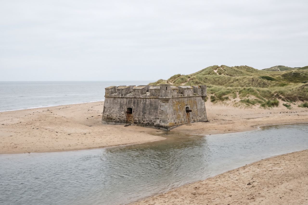Ambleteuse : fort de pierre sur la plage, dunes et mer (image générée par IA)
