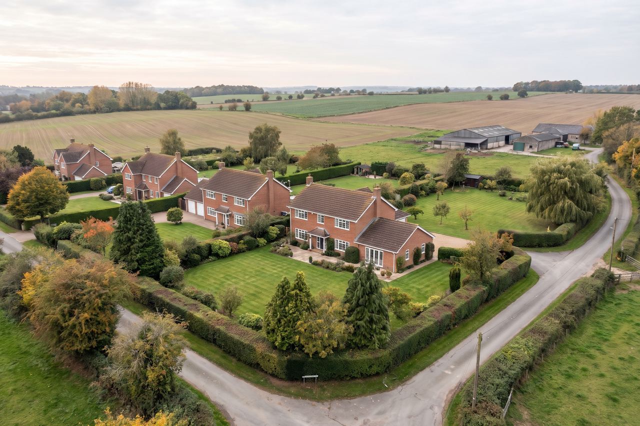 Baisieux : maisons individuelles en brique en bordure de champs (image générée par IA)