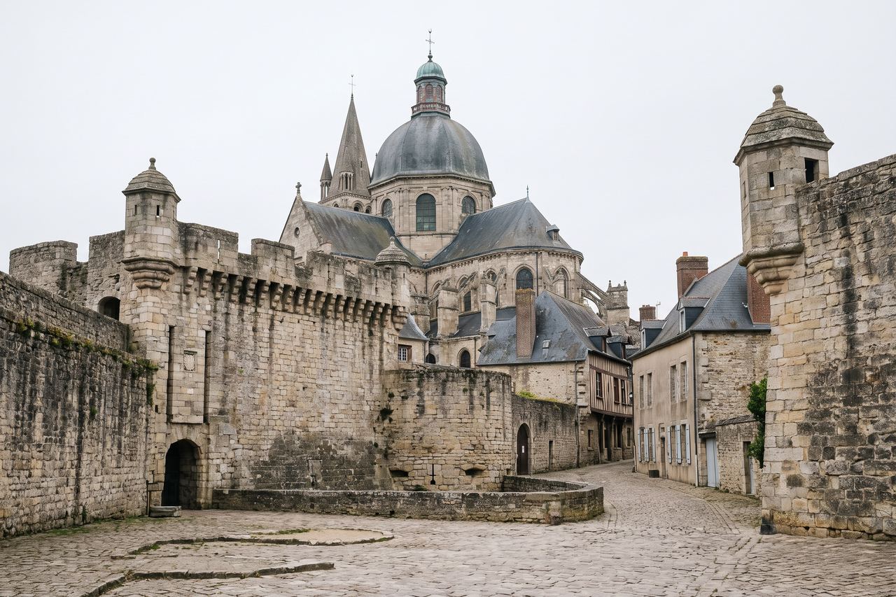 Boulogne-sur-Mer : remparts de la ville haute et dôme de la basilique (image générée par IA)