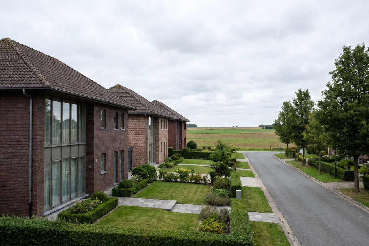 Capinghem : maisons familiales récentes en brique en bordure de champs (image générée par IA)