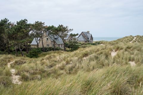 Dannes : hautes dunes couvertes d’oyats et villas dans les pins (image générée par IA)