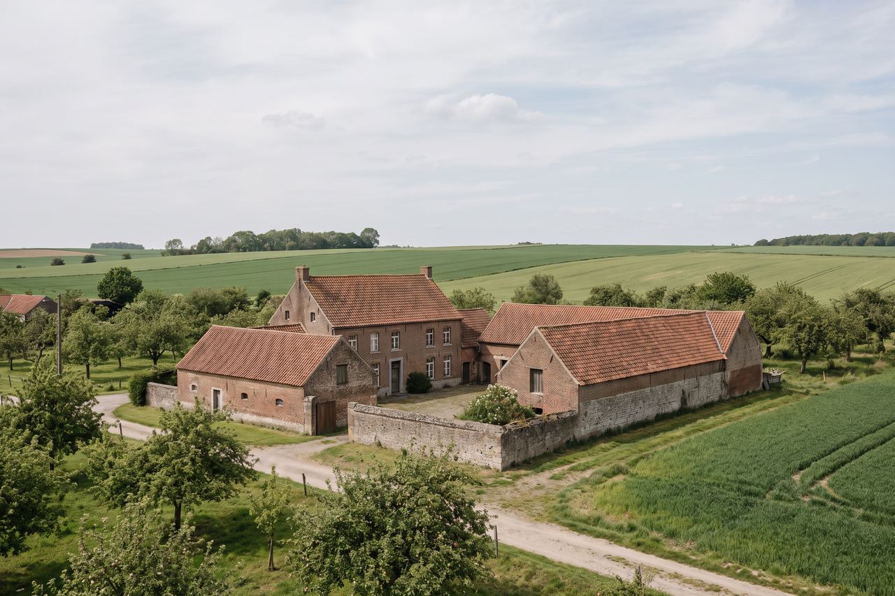 Ennetières-en-Weppes : hameau de fermes en brique avec vergers (image générée par IA)