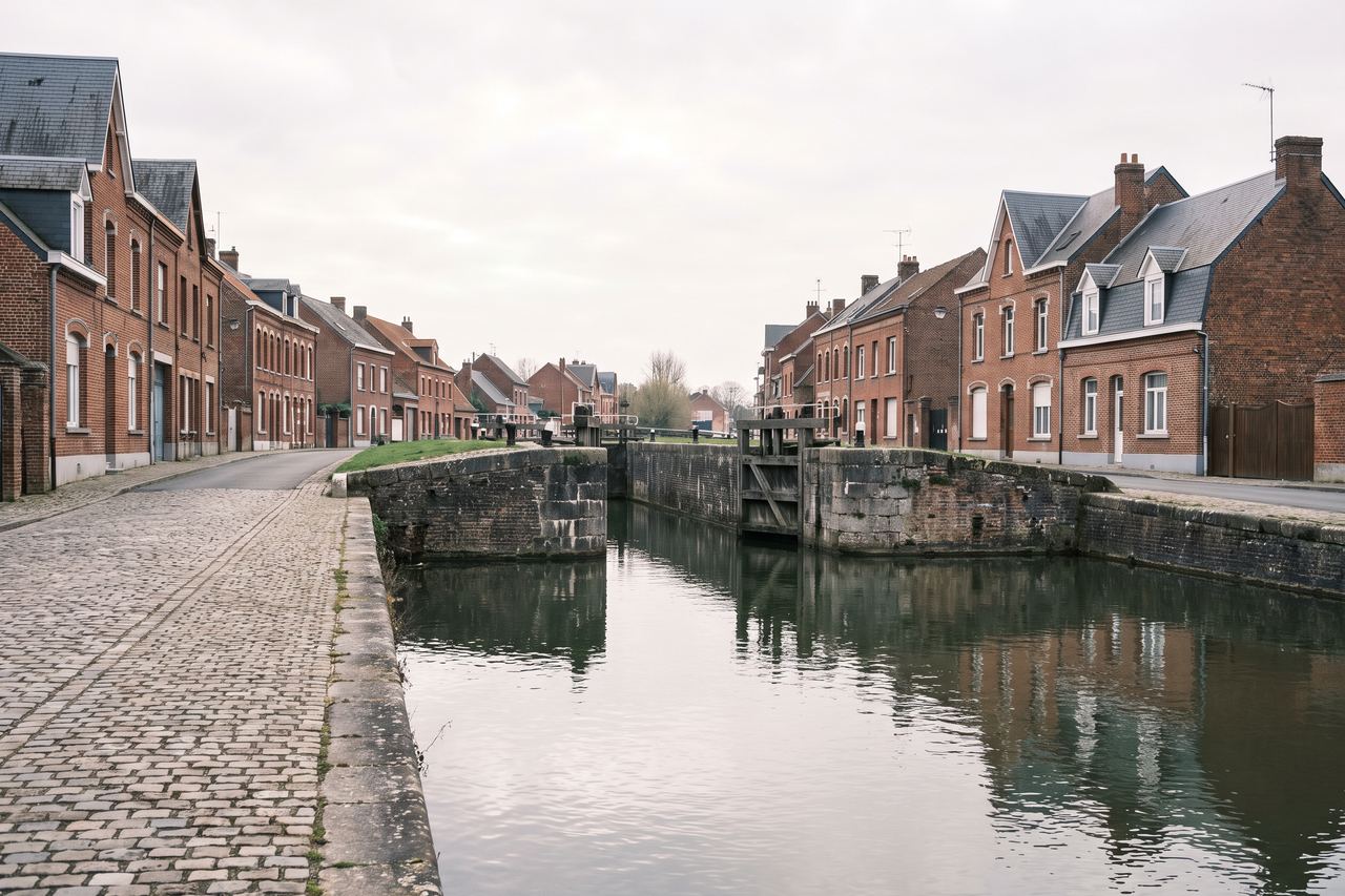 La Bassée : canal, écluse et maisons en brique (image générée par IA)