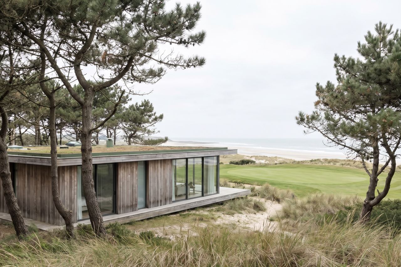 Hardelot : villa contemporaine dans les pins près des dunes (image générée par IA)