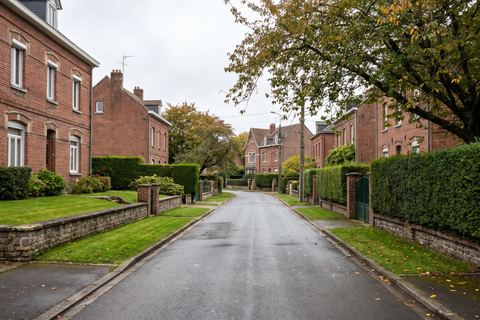 Roncq : villas en brique, haies et pelouses (image générée par IA)
