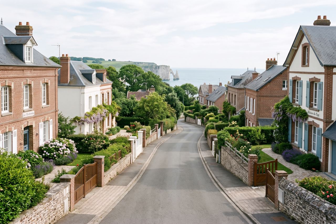Saint-Martin-Boulogne : rue résidentielle de maisons en brique et enduites (image générée par IA)