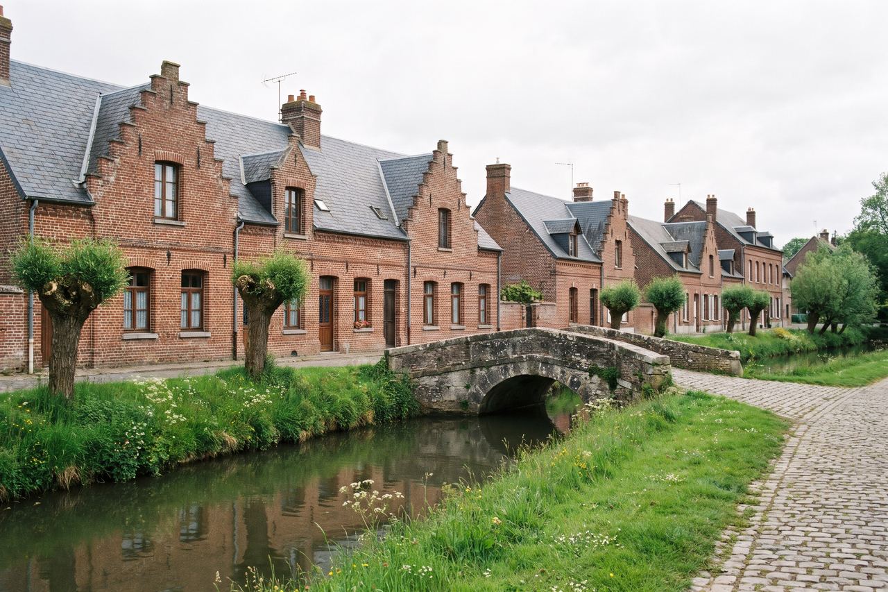 Wervicq-Sud : maisons en brique le long de la Lys (image générée par IA)